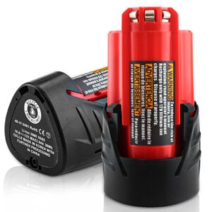 fhybat 2 packs 3.0ah 12 volt 48-11-2420 battery replacment for milwaukee 12v battery lithium 48-11-2401 48-11-2402 48-11-2420 48-11-2440 48-11-2460(red)