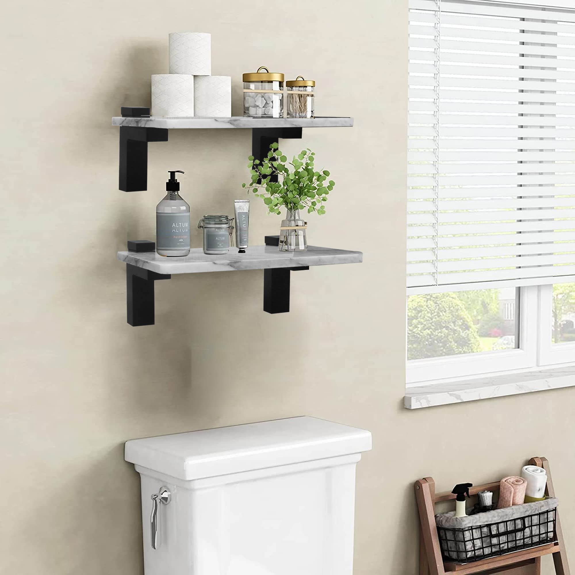 LUANT Bathroom Floating Shelves, Marble Stone Wall Mount Shelf Organizer for Home, Wall Decor,Kitchen Storage