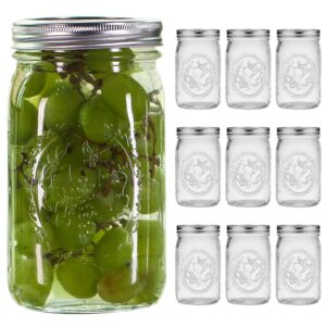 eleganttime wide mouth mason jars 32 oz,9 pack quart mason jars with airtight lids and bands,clear canning jars 32 oz for preserving,meal prep,overnight oats,fermenting, pickling