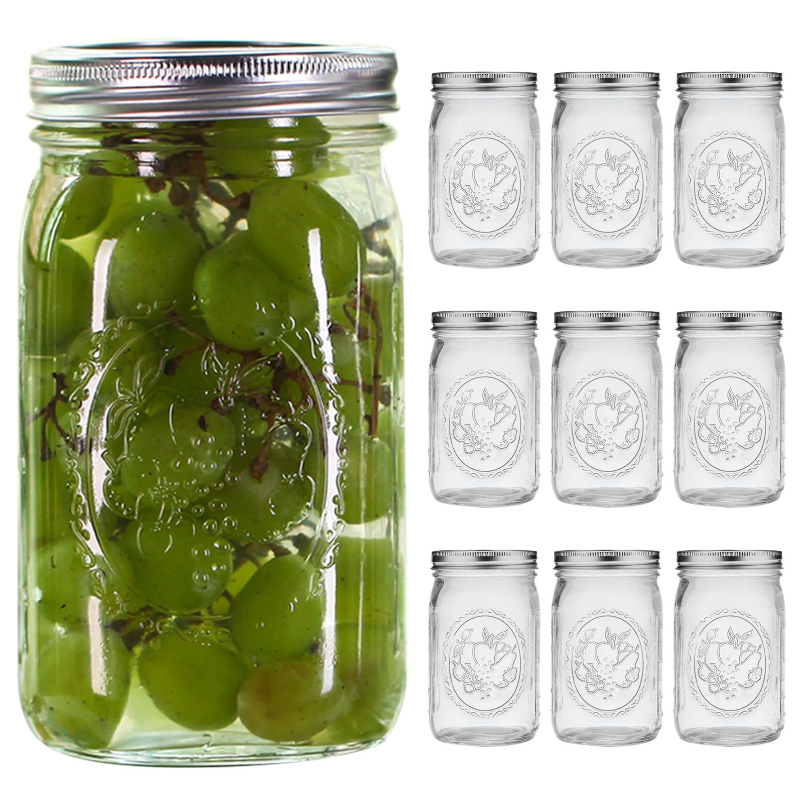 eleganttime Wide Mouth Mason Jars 32 oz,9 Pack Quart Mason Jars With Airtight lids and Bands,Clear Canning Jars 32 oz for Preserving,Meal Prep,Overnight Oats,Fermenting, Pickling