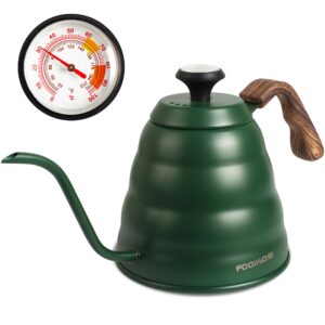 fooikos pour over coffee kettle with thermometer for coffee and tea, 42 fl oz - premium stainless steel gooseneck kettle -base on all stovetops and any heat source (green)