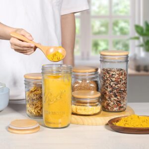 Bamboo Mason Jar Lids, Wooden Ball Jar Lids with Airtight Silicone Seal, Perfect for Dry food Storage. (6PCS-Wide)