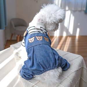 Dog Winter Clothes Pet Plaid Shirts Stylish Denim Jumpsuit for Small Dog Cute Cartoon Puppy Bib Overalls Boy Girl Dogs Classic Outfit Chihuahua Yorkies One Piece Birthday Holiday Apparel