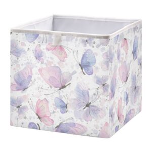 pink butterfly purple storage bins cubes storage baskets fabric foldable collapsible decorative storage bag with handles for shelf closet bedroom home gift 11" x 11" x 11"