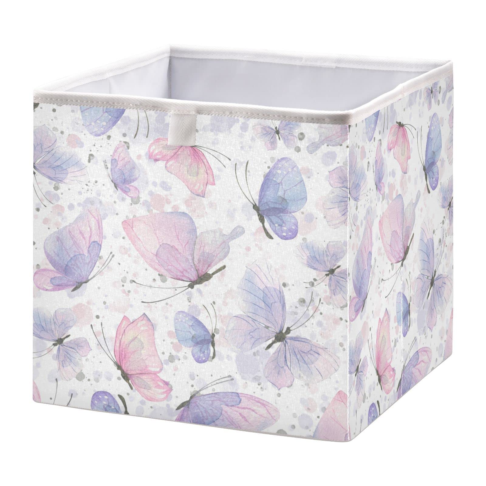 Pink Butterfly Purple Storage Bins Cubes Storage Baskets Fabric Foldable Collapsible Decorative Storage Bag with Handles for Shelf Closet Bedroom Home Gift 11" x 11" x 11"