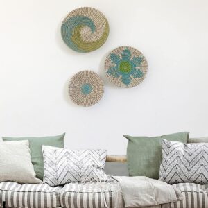 Round Seagrass Hanging Woven Wall Basket Decor 25-35cm | Handmade, Versatile & | Boho Basket Wall Decor Set of 3 - Addition to any Room | Woven Wall Baskets