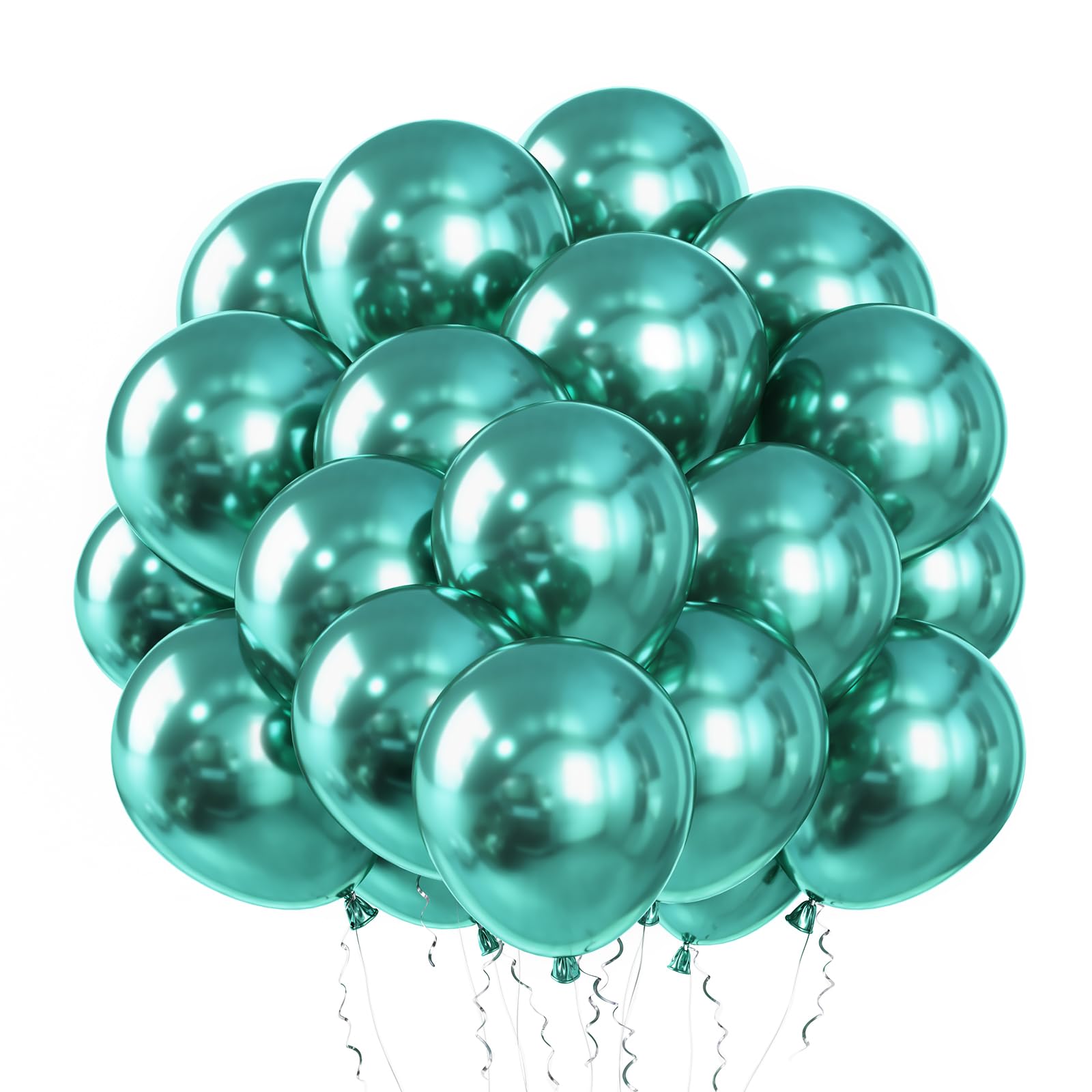 RUBFAC 65pcs Turquoise Balloons, Teal Balloons Metallic Green Latex Balloons, 12 Inches Helium Party Balloons with Ribbon for Wedding, Birthday, Graduation, Gender Reveal, Prom