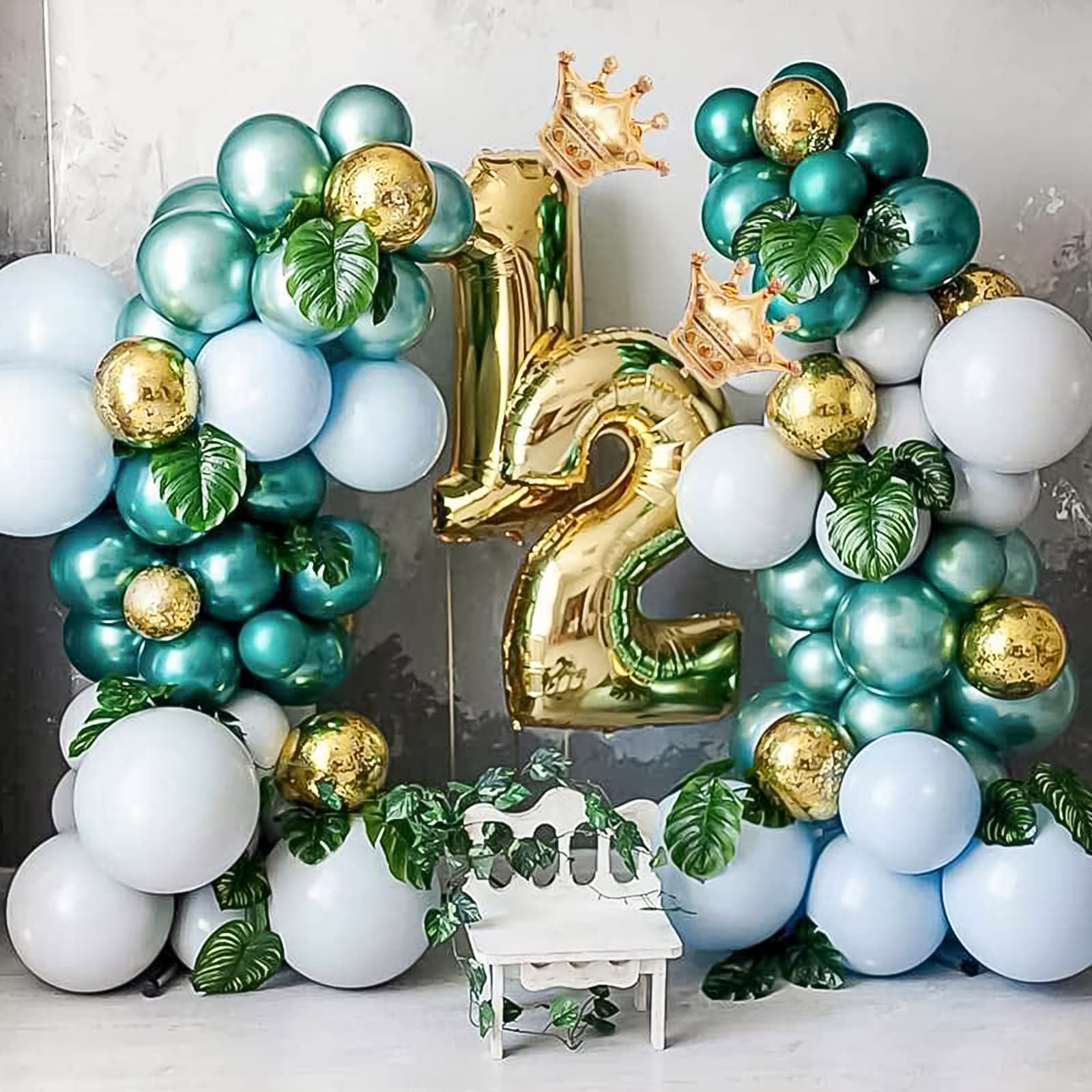 RUBFAC 65pcs Turquoise Balloons, Teal Balloons Metallic Green Latex Balloons, 12 Inches Helium Party Balloons with Ribbon for Wedding, Birthday, Graduation, Gender Reveal, Prom