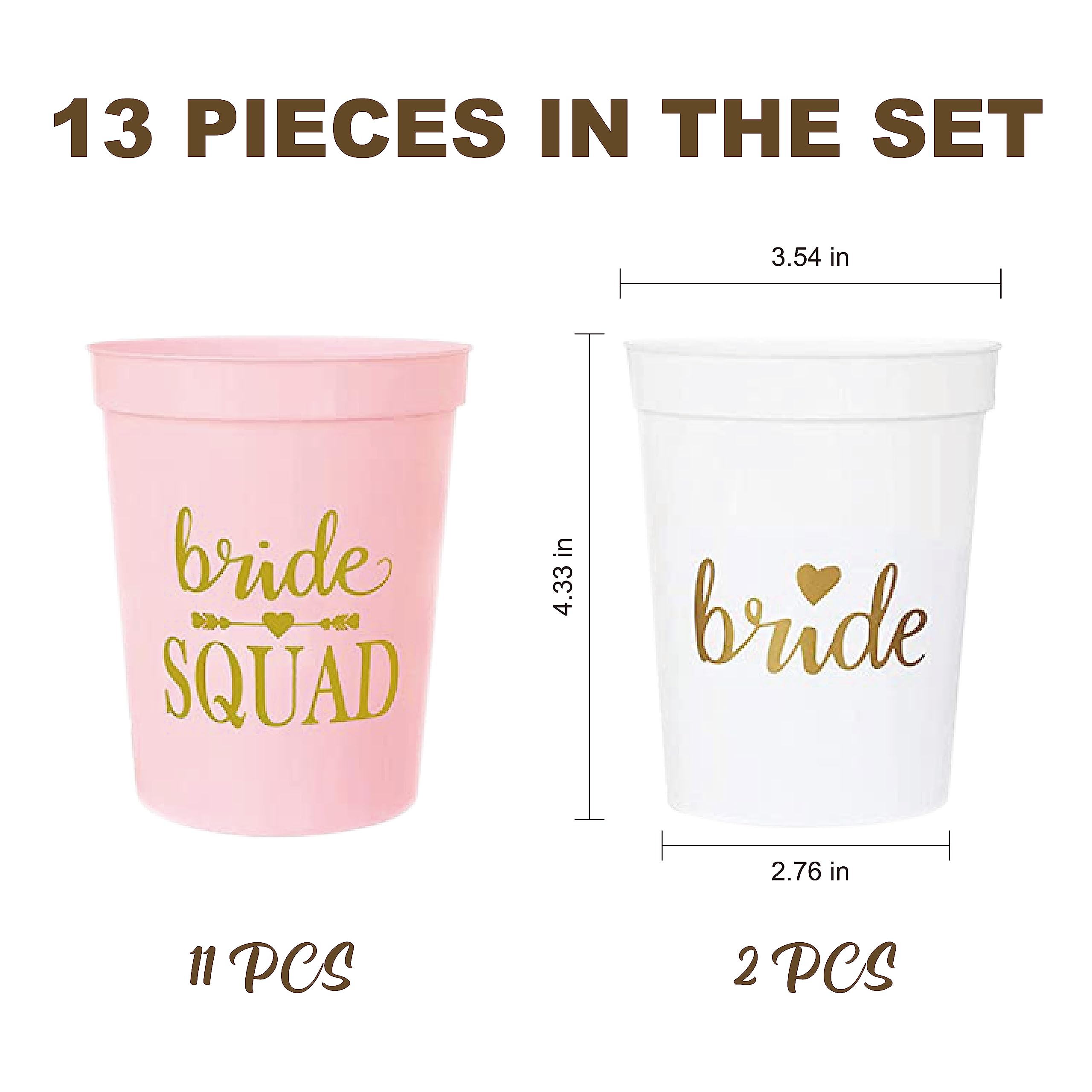 PartyGifts&beyond 13packs Bachelorette Party Cups Bride Squad Plastic Cups for Bridesmaid Gifts Bridal Shower Wedding Bachelorette Party Decorations(Pink)