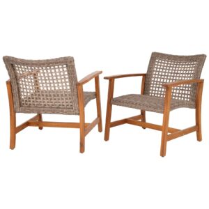 IDZO Liberte Accent Chairs Set of 2, 500lbs Weight Support, Acacia Wood, FSC Teak Finish, UV Protected, Dynamic Gray Wicker, Ideal for patios and Gardens