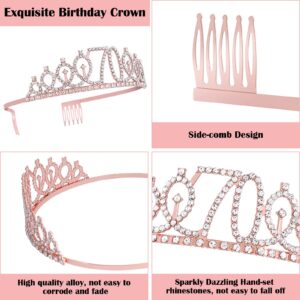 Konasala 70th Birthday Decorations for Women, Including Birthday Sash, Tiara/Crown, Cake Topper, Pearl Pin and Birthday Balloons Set, 70th Birthday Gifts for Women Rose Gold