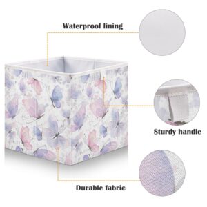 Pink Butterfly Purple Storage Bins Cubes Storage Baskets Fabric Foldable Collapsible Decorative Storage Bag with Handles for Shelf Closet Bedroom Home Gift 11" x 11" x 11"