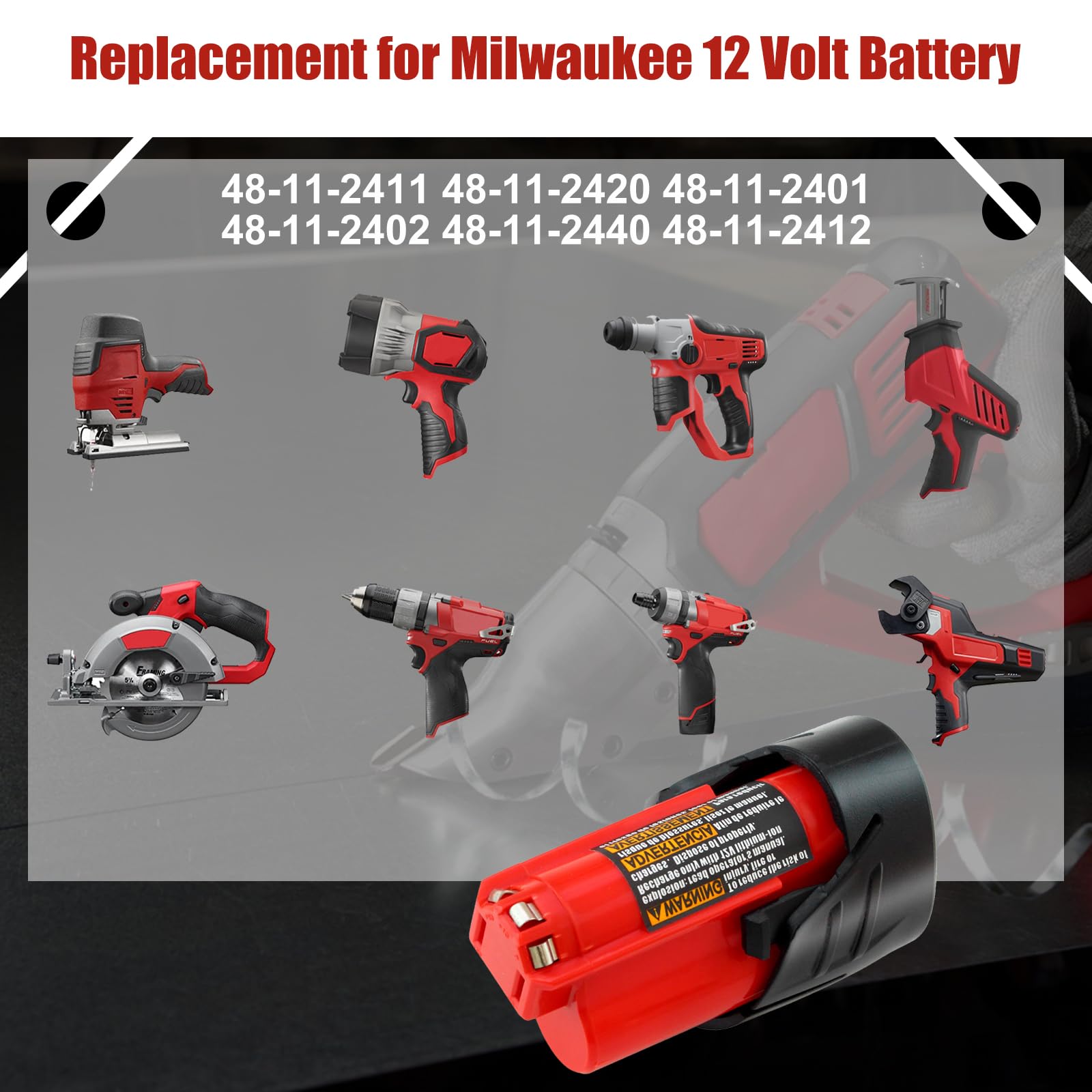 Fhybat 2 Packs 3.0Ah 12 Volt 48-11-2420 Battery Replacment for Milwaukee 12V Battery Lithium 48-11-2401 48-11-2402 48-11-2420 48-11-2440 48-11-2460(Red)