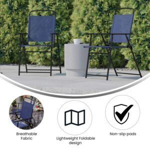 Flash Furniture Mystic Folding Patio Sling Chairs, Outdoor Textilene Lawn Chairs with Armrests, Set of 4, Navy