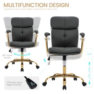 MFD LIVING Home Office Chair, Modern Upholstered Mid-Back PU Leather Task Desk Chair with Arms, Adjustable Rocking Swivel Computer Chair with Wheels (Dark Grey)