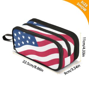 BOENLE USA American Flag Pencil Case Box Boys Girls Large Pencil Pouch Zipper Compartments Big Capacity Stationery Pen Bag Organizer for Kids Teens Adults School