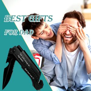 Gifts for Dad Men-Christmas Stocking Stuffers for Dad-Engraved Pocket Knife, 7 in 1 Multitool Folding Knives with LED Light, Unique Camping Hunting Presents for Dad