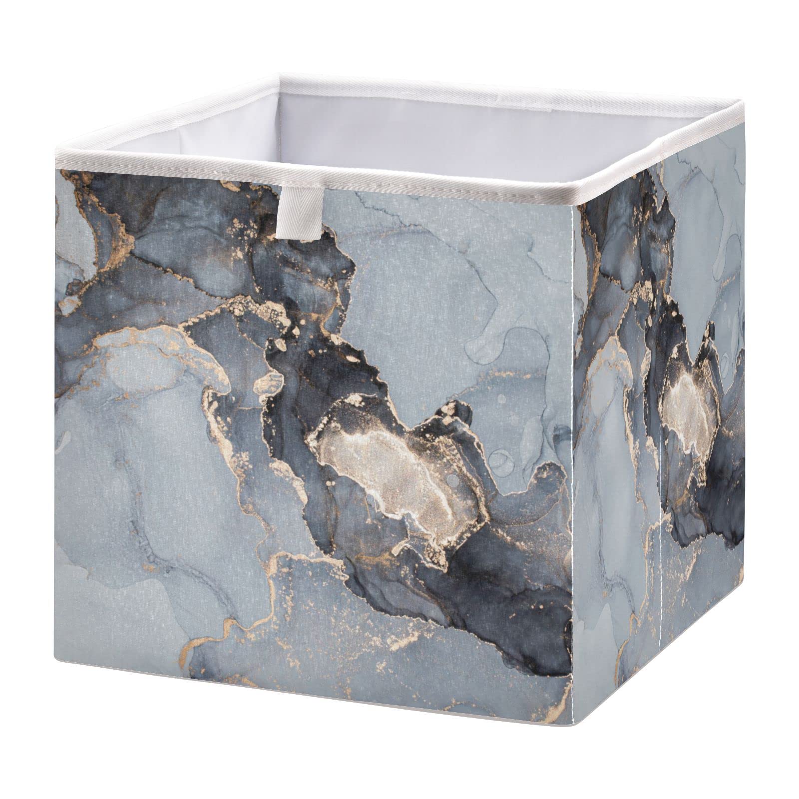 Grey Marble Fluid 2 Storage Bins Cubes Storage Baskets Fabric Foldable Collapsible Decorative Storage Bag with Handles for Shelf Closet Bedroom Home Gift 11" x 11" x 11"