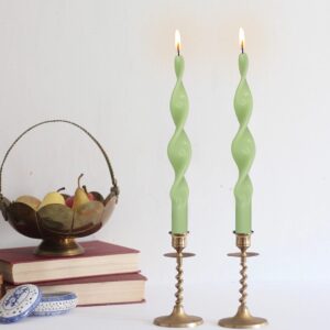 Spiral Taper Candles Green Candlesticks 10inches Long Candle Sticks Twisted Tapered Wax Candle Set of 2 for Holiday Wedding Party Tablescape Home Decoration