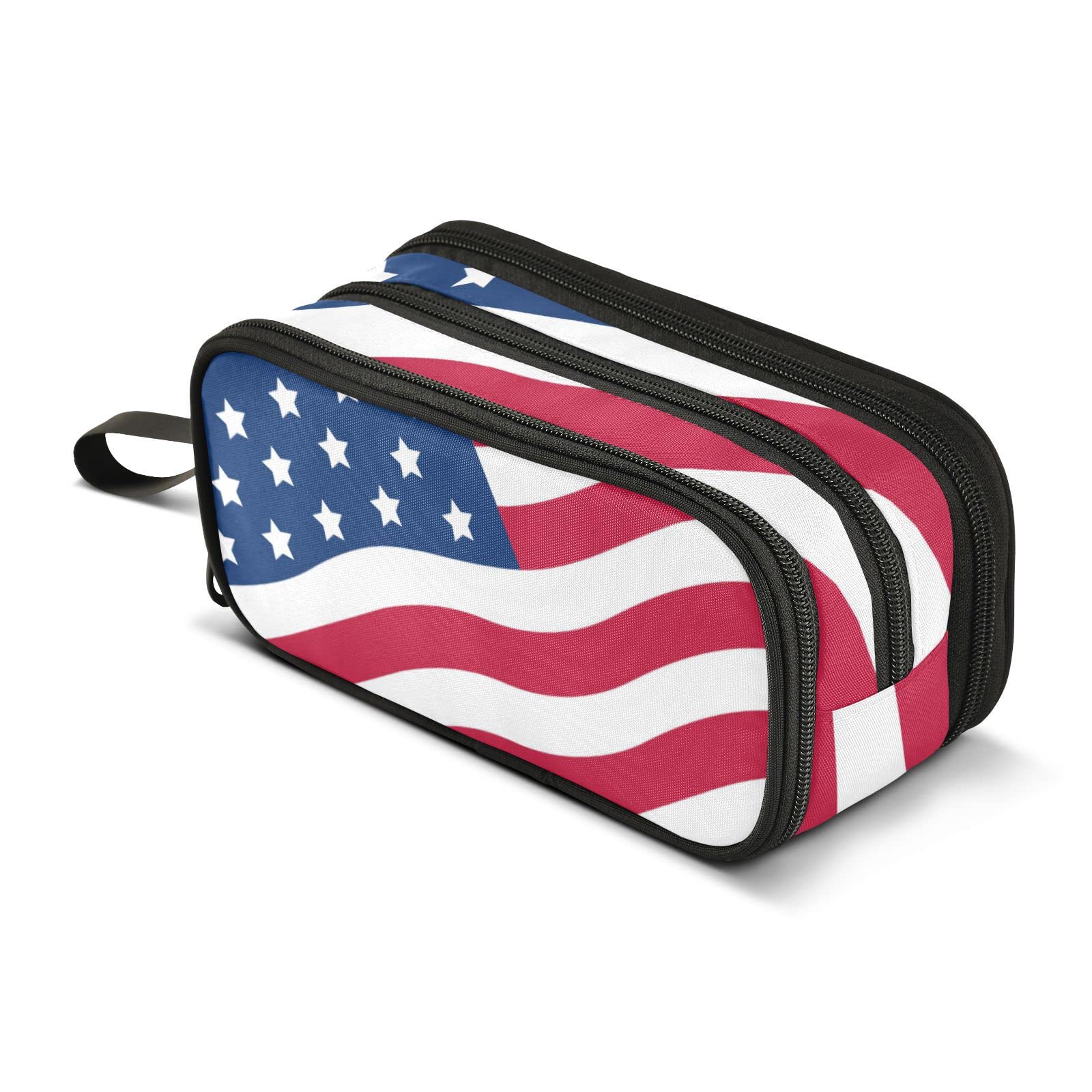 BOENLE USA American Flag Pencil Case Box Boys Girls Large Pencil Pouch Zipper Compartments Big Capacity Stationery Pen Bag Organizer for Kids Teens Adults School