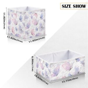 Pink Butterfly Purple Storage Bins Cubes Storage Baskets Fabric Foldable Collapsible Decorative Storage Bag with Handles for Shelf Closet Bedroom Home Gift 11" x 11" x 11"