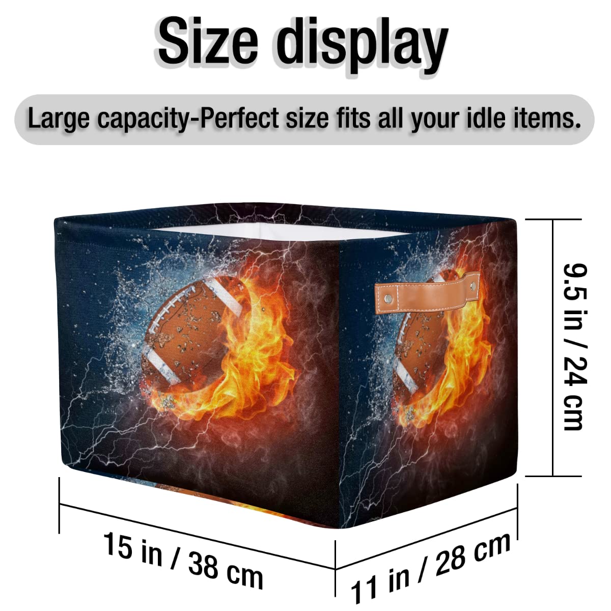 YoCosy Large Storage Baskets for Organizing Shelves Sport Ball American Football Foldable Cube Storage Bins with Handles Rectangle Fabric Closet Organizers for Home Toys Clothes, 1 Pack