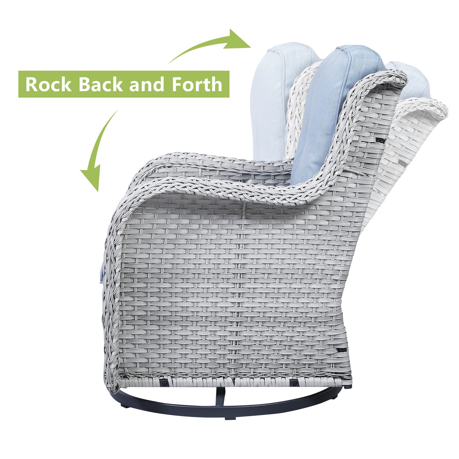 HUMMUH Outdoor Swivel Rocker Wicker Patio Chairs Set of 2, Rattan Rocking Chair Furniture Set(Light Grey,Light Blue)