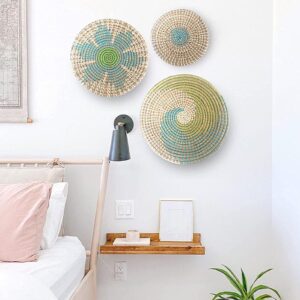 Round Seagrass Hanging Woven Wall Basket Decor 25-35cm | Handmade, Versatile & | Boho Basket Wall Decor Set of 3 - Addition to any Room | Woven Wall Baskets