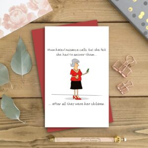 BFTETYU Funny Mother's Day Greeting Card for Mom, Birthday Card with Red Envelope, 8 x 5.3 inches