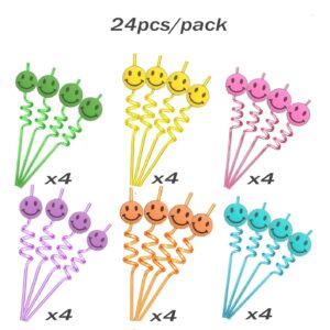 24 pcs Smile Party Decorations Straws One Happy Dude Birthday Party,Happy Pastel Party,Bachelorette Party,Baby Shower