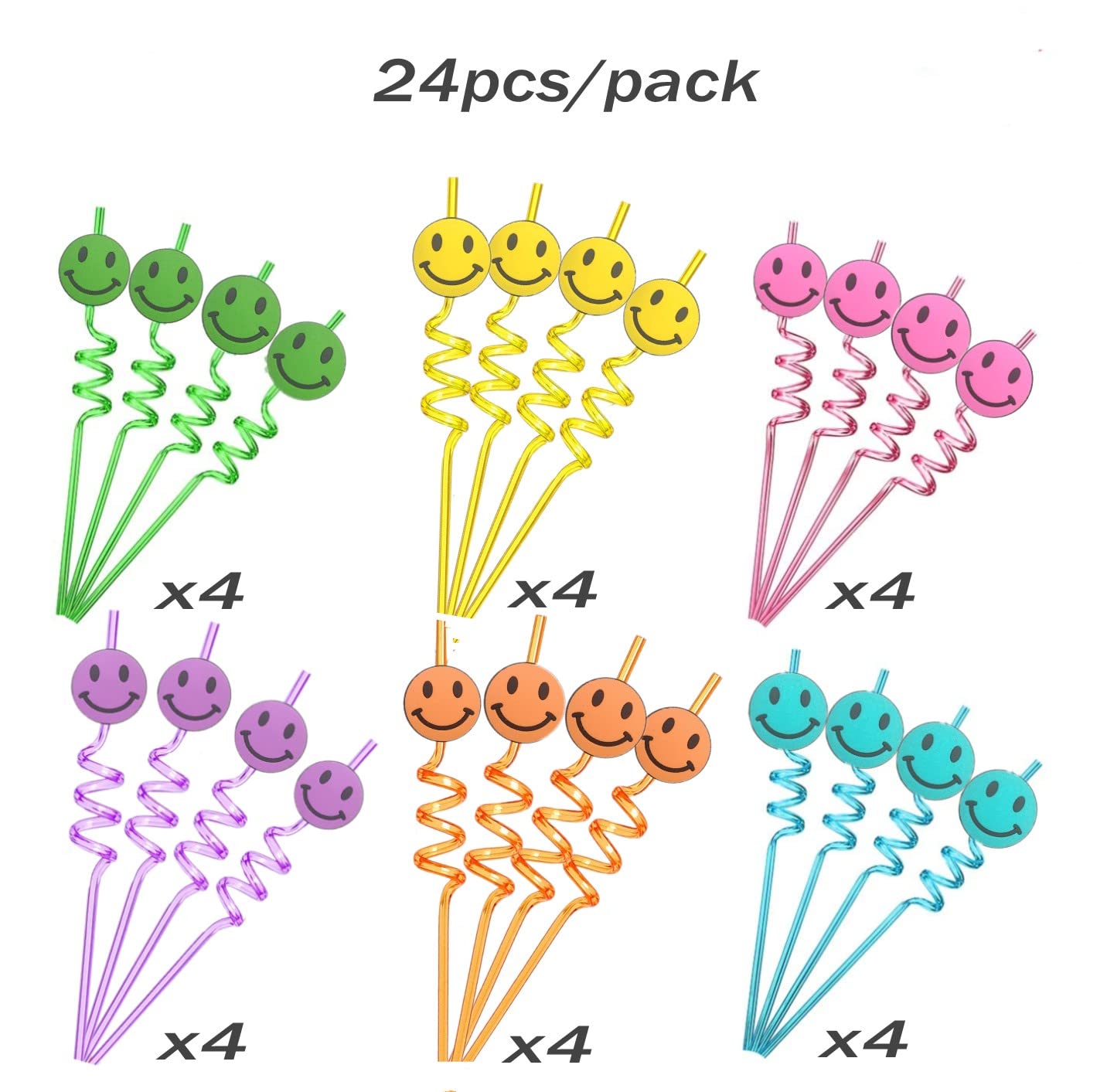 24 pcs Smile Party Decorations Straws One Happy Dude Birthday Party,Happy Pastel Party,Bachelorette Party,Baby Shower