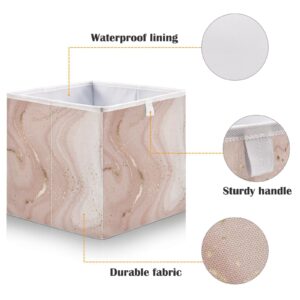 Pink Marble Golden Texture Storage Bins Cubes Storage Baskets Fabric Foldable Collapsible Decorative Storage Bag with Handles for Shelf Closet Bedroom Home Gift 11" x 11" x 11"