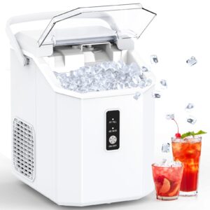 joy pebble nugget ice maker, 10,000pcs/33lbs/day, portable handheld nugget ice maker machine with handle, ice makers countertop self-cleaning, ice scoop and basket, for home/office/party, white