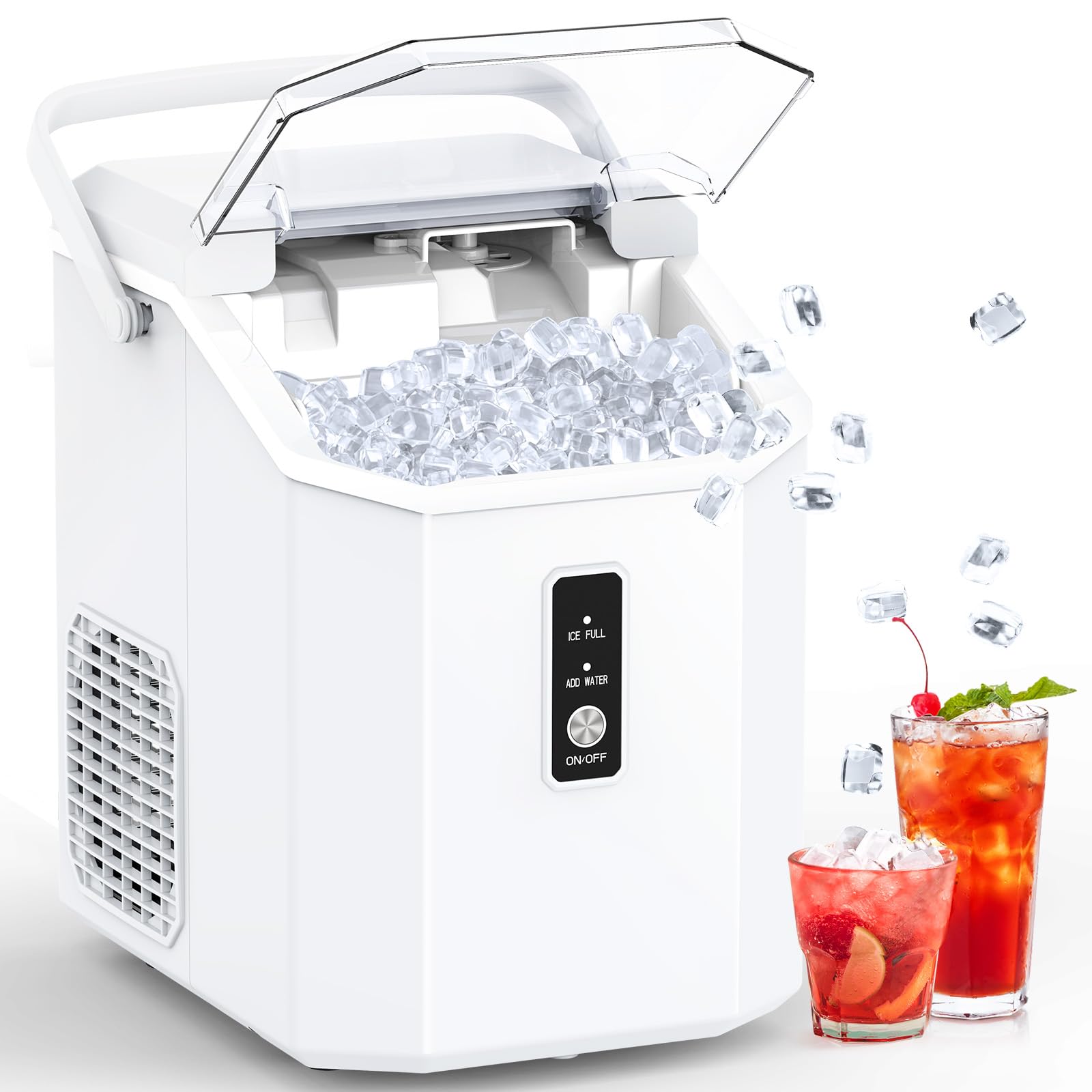 Joy Pebble Nugget Ice Maker, 10,000pcs/33lbs/Day, Portable Handheld Nugget Ice Maker Machine with Handle, Ice Makers Countertop Self-Cleaning, Ice Scoop and Basket, for Home/Office/Party, White