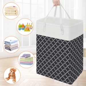 ToteTastic 3-Pack Laundry Basket, Freestanding＆Waterproof Laundry Hamper, Collapsible Tall Clothes Hamper with Easy Carry Handles for Clothes, Towels＆Toys in the Family and Dorm,Clover Black,100L