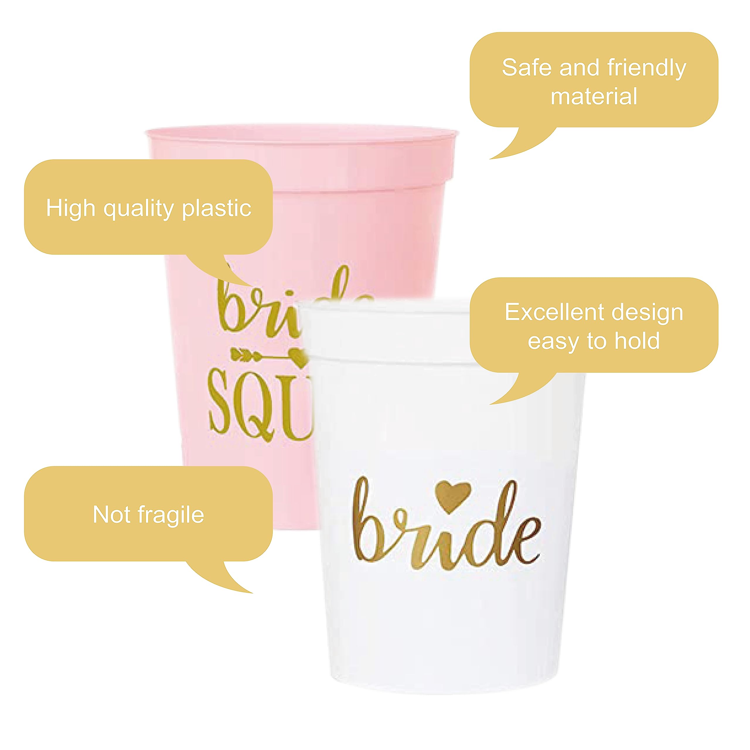 PartyGifts&beyond 13packs Bachelorette Party Cups Bride Squad Plastic Cups for Bridesmaid Gifts Bridal Shower Wedding Bachelorette Party Decorations(Pink)