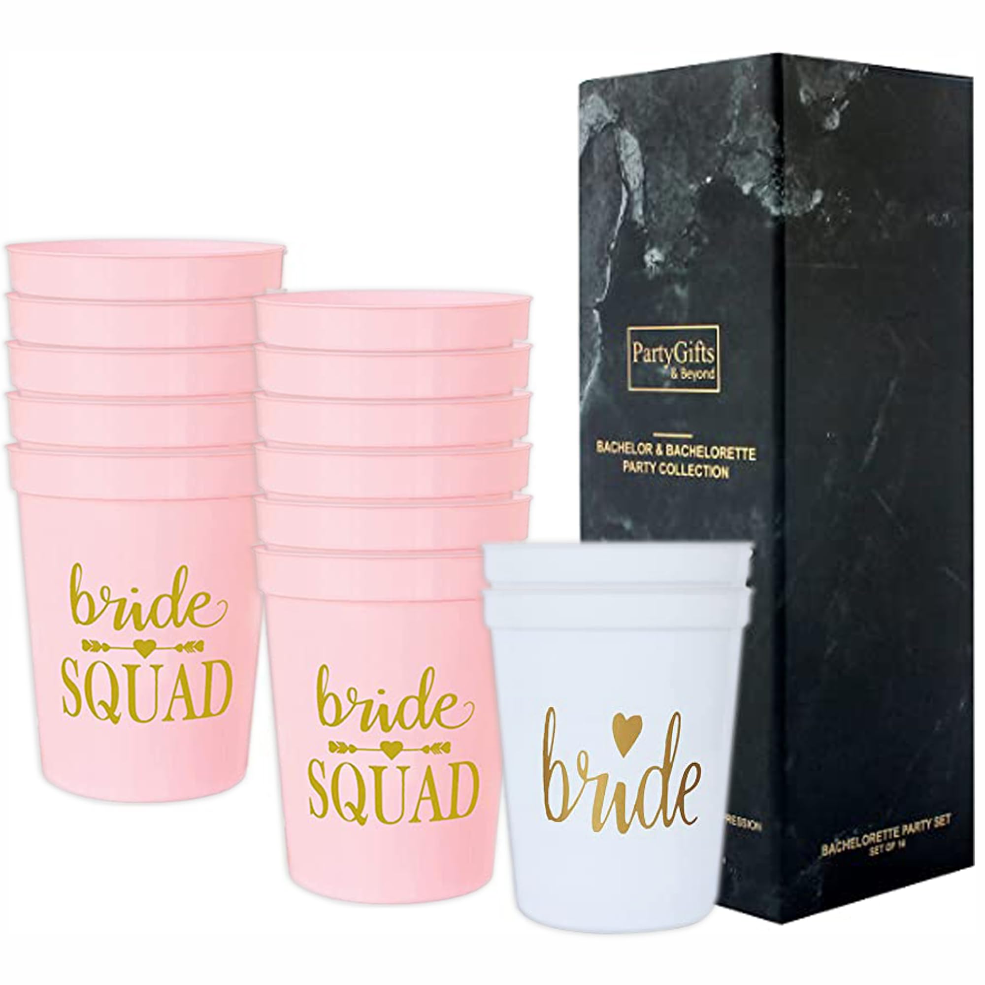 PartyGifts&beyond 13packs Bachelorette Party Cups Bride Squad Plastic Cups for Bridesmaid Gifts Bridal Shower Wedding Bachelorette Party Decorations(Pink)