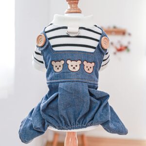 Dog Winter Clothes Pet Plaid Shirts Stylish Denim Jumpsuit for Small Dog Cute Cartoon Puppy Bib Overalls Boy Girl Dogs Classic Outfit Chihuahua Yorkies One Piece Birthday Holiday Apparel