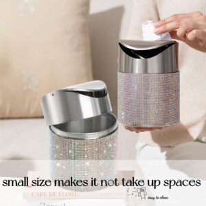 ZOOFOX Countertop Trash Can, 1.5 Liter Bling Rhinestone Garbage Bin with Swing Lid for Home, Office, Vanity Tabletop, Bedroom, Bathroom