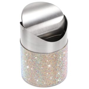 zoofox countertop trash can, 1.5 liter bling rhinestone garbage bin with swing lid for home, office, vanity tabletop, bedroom, bathroom