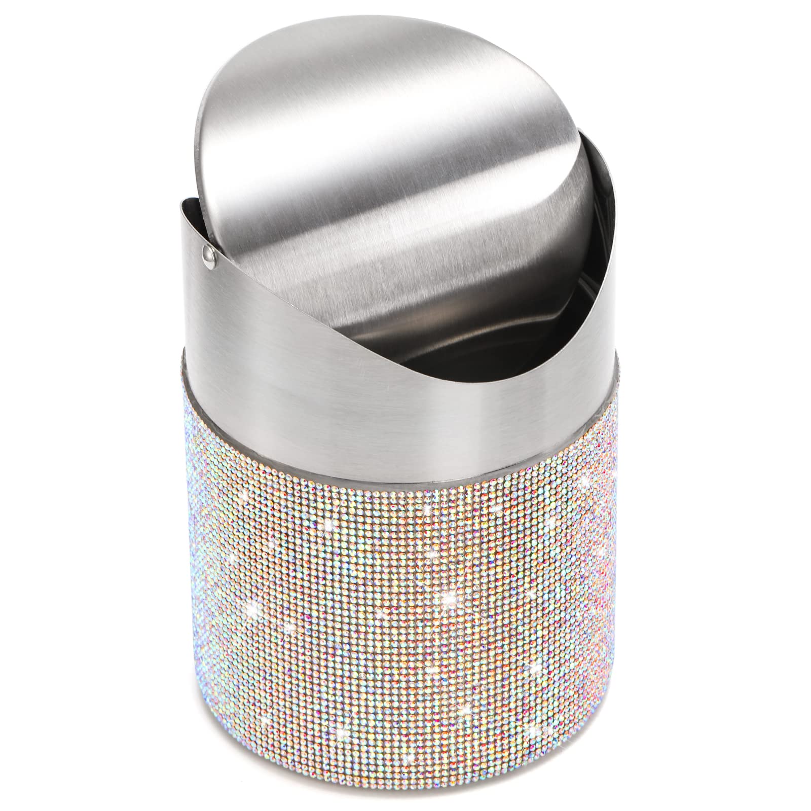 ZOOFOX Countertop Trash Can, 1.5 Liter Bling Rhinestone Garbage Bin with Swing Lid for Home, Office, Vanity Tabletop, Bedroom, Bathroom