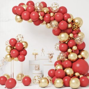 rubfac 101pcs red gold balloons garland arch kit with gold confetti balloons for celebration, birthday, wedding, anniversary party decoration