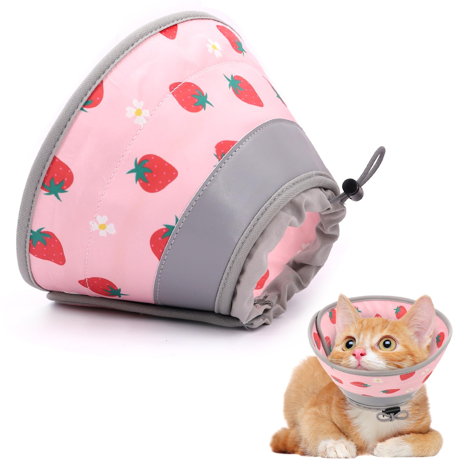 Pawfun Cat Cone Collar Soft, Comfortable Cat Recovery Collar Pet Cone for Small Large Cats, Lightweight Elizabethan Collar for Cats Kittens After Surgery Prevent from Licking Wounds, Pink, S