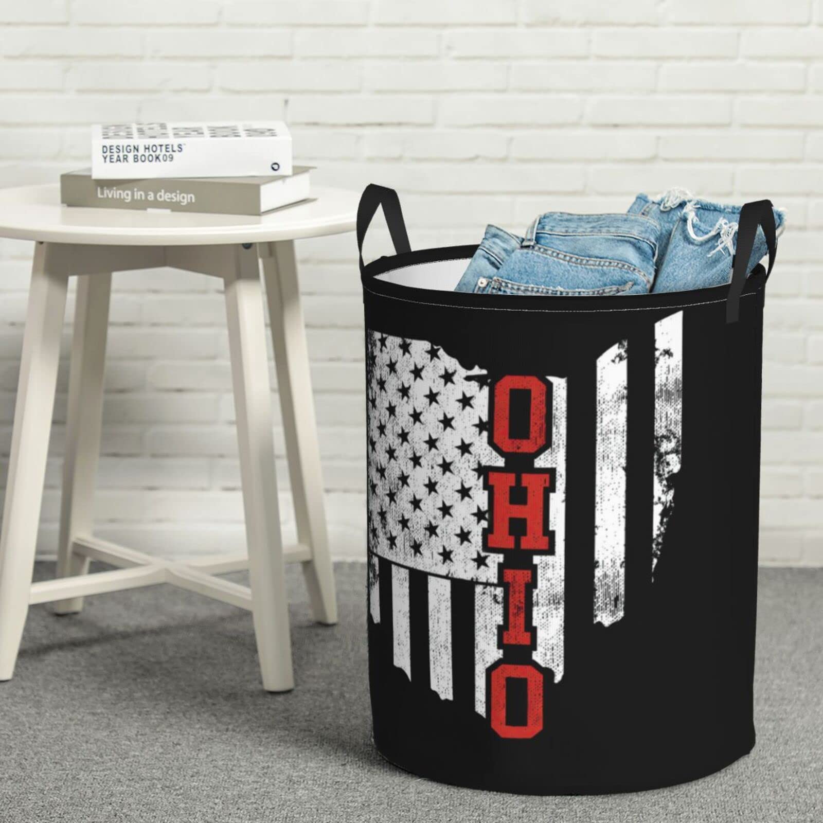 PUPSIKINS Laundry Basket Ohio State America Flag Laundry Hamper Collapsible Dirty Clothes Baskets Round Laundry Bag With Handles For Bathroom Bedroom College Dorms Home Laundry Room Kids Room