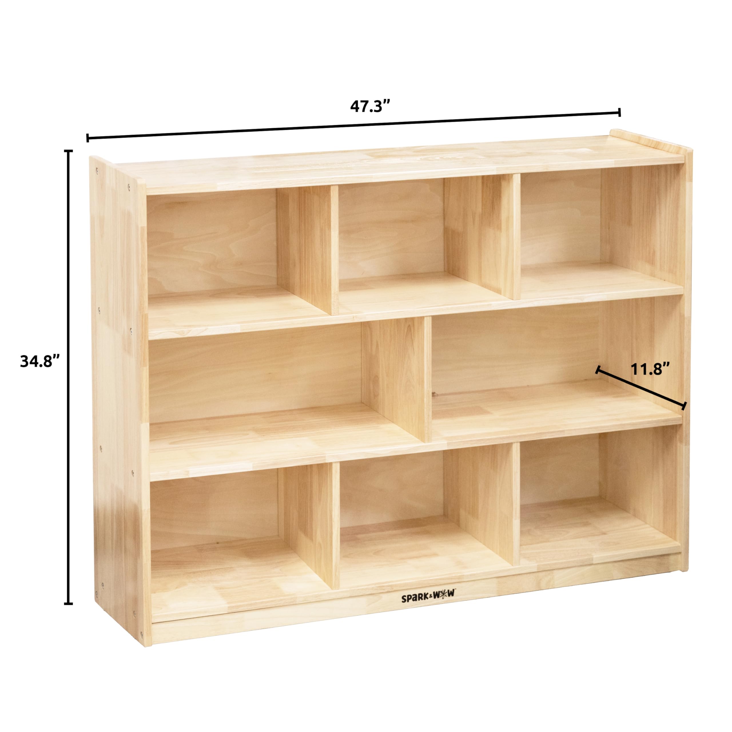 SPARK & WOW 8-Compartment Solid Wood Storage Cabinet - Toy Shelf Organizer - Shelves for Classroom - Includes Optional Wheels