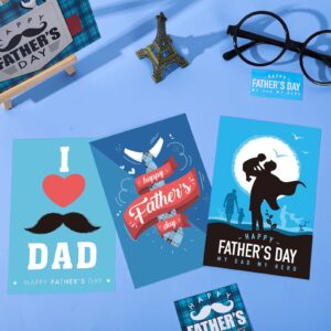 Whaline 24 Pack Father's Day Greeting Cards Happy Father's Day Note Cards with Blue Envelopes & Stickers I Love Dad Gift Blank Cards for Father's Day Birthday Party Supplies, 4 x 6 Inch, 6 Design