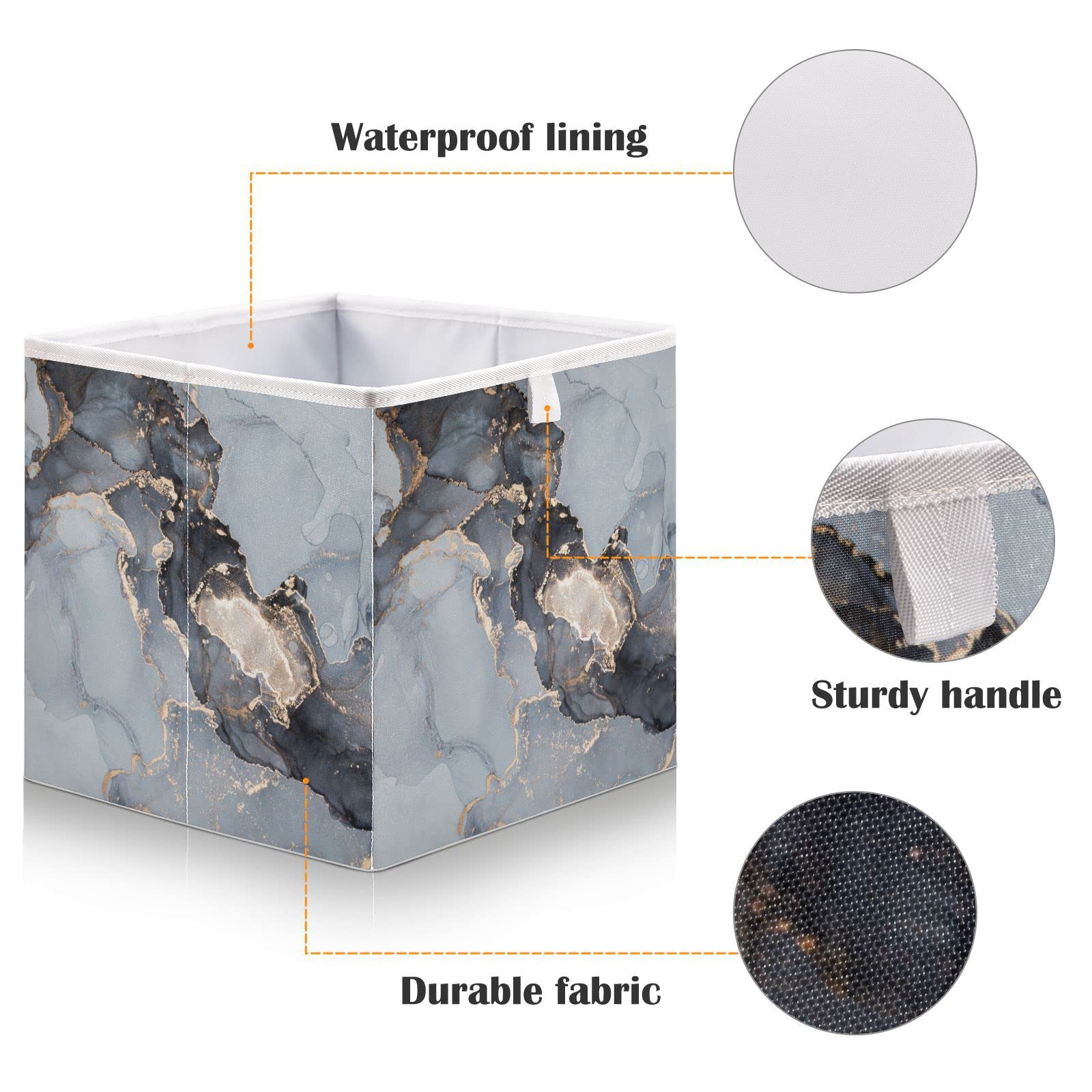 Grey Marble Fluid 2 Storage Bins Cubes Storage Baskets Fabric Foldable Collapsible Decorative Storage Bag with Handles for Shelf Closet Bedroom Home Gift 11" x 11" x 11"