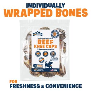 PUPDAWGS Single Ingredient Dog Bone Made in USA - Beef Knee Caps - 100% Natural Dog Bones for Aggressive Chewers - from USDA Inspected Beef - Hickory Smoked - Individually Wrapped (10 Piece Pack)