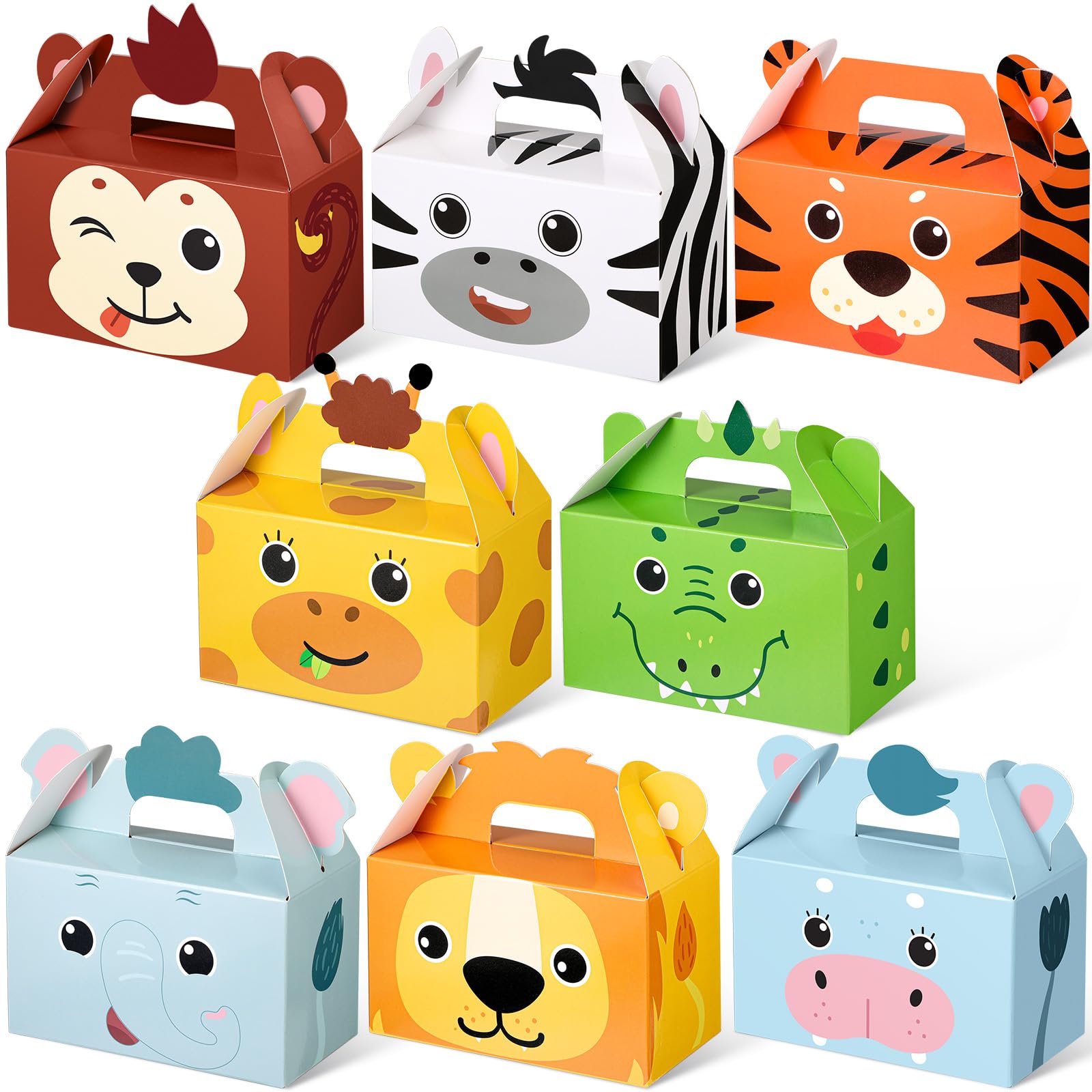 PerKoop 24 Pcs Safari Animal Party Favor Box Jungle Safari Animal Treat Box Gift Cute Zoo Animal Goodie Boxes Cardboard Candy Gift Box for Kids Girl Boy Baby Shower Jungle Theme Party Supplies