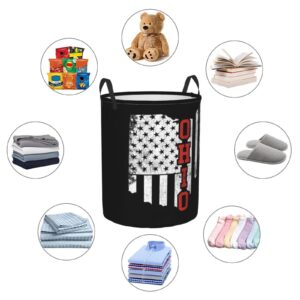 PUPSIKINS Laundry Basket Ohio State America Flag Laundry Hamper Collapsible Dirty Clothes Baskets Round Laundry Bag With Handles For Bathroom Bedroom College Dorms Home Laundry Room Kids Room